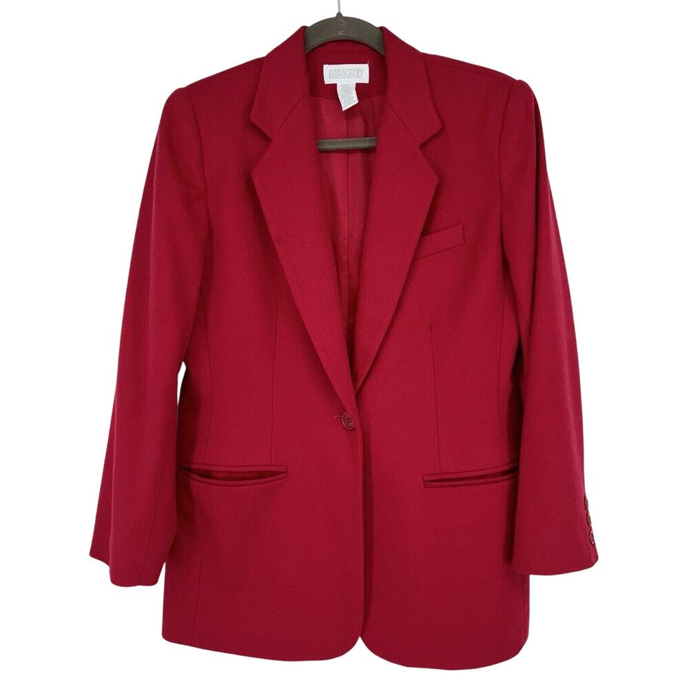 VTG Lands' End Women's Wool Cashmere Blazer Jacket‎ Size 8 Petite Red Lined EUC
